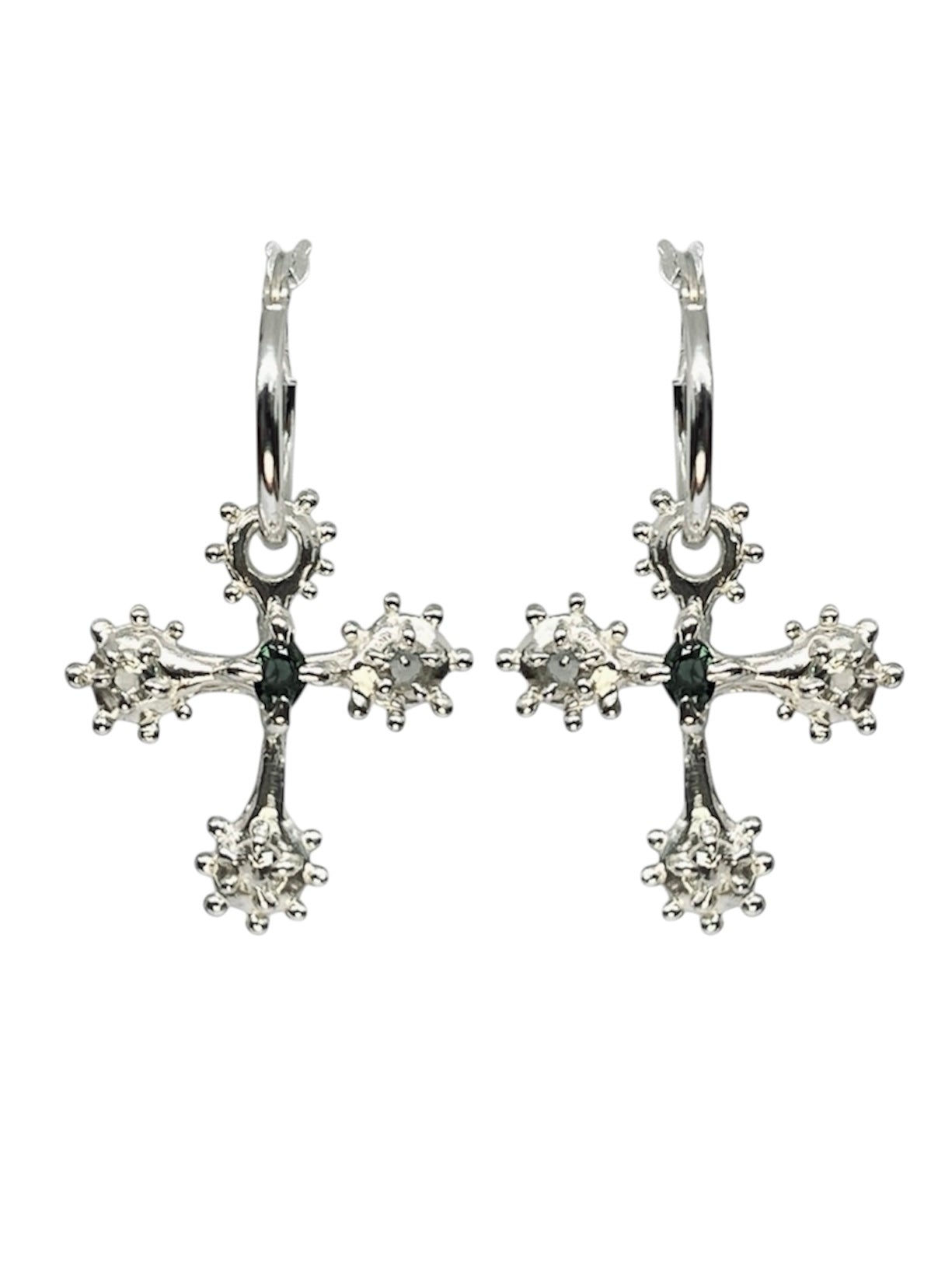 Crucifix Earrings - Green Tourmaline