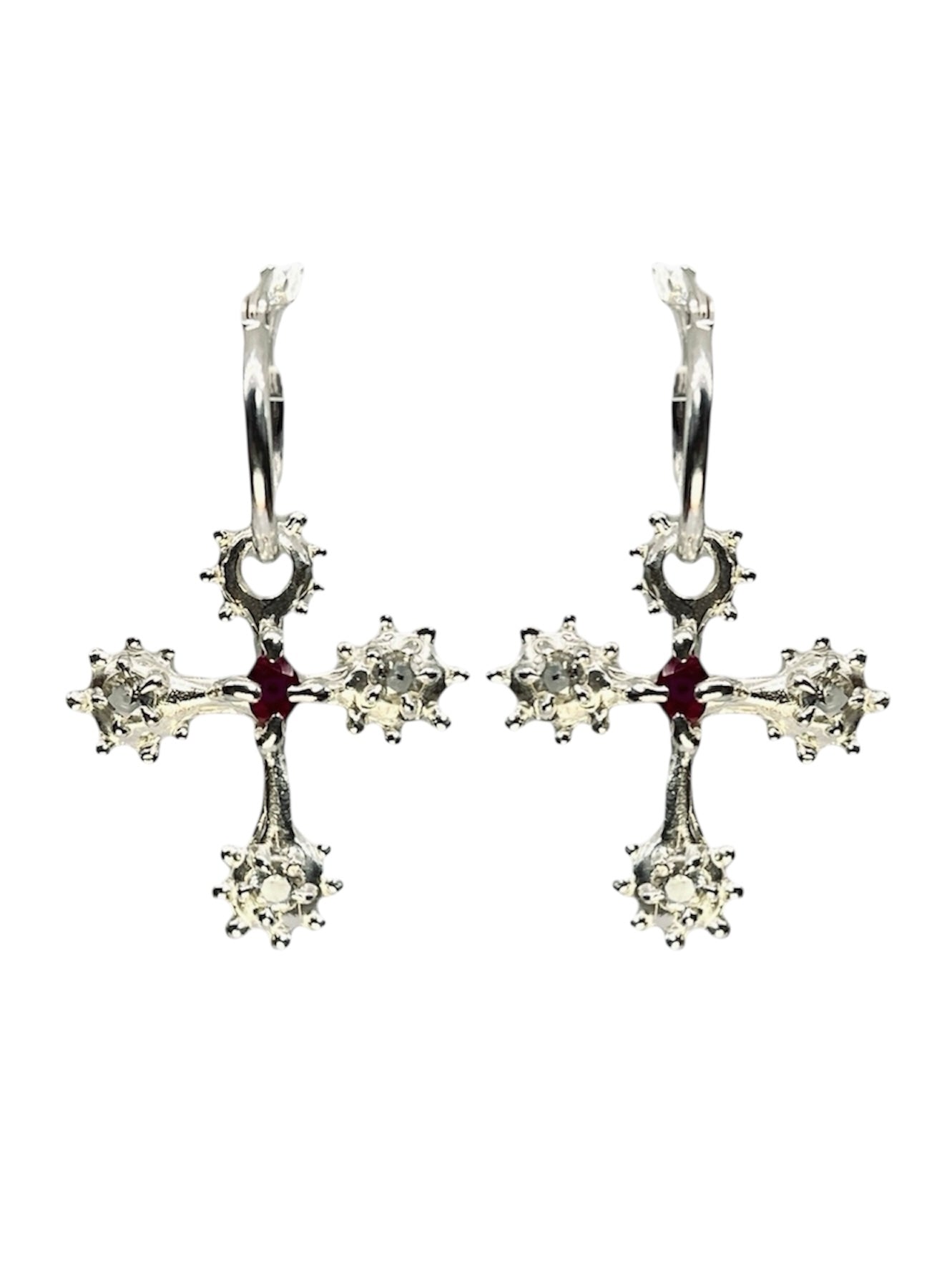 Crucifix Earrings - Ruby Red