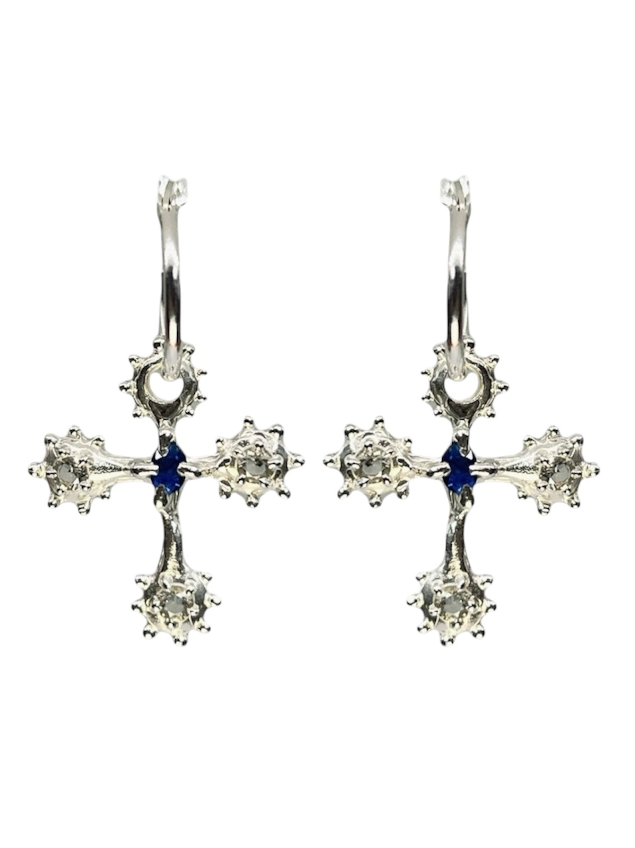 Crucifix Earrings - Dark Blue Spinel