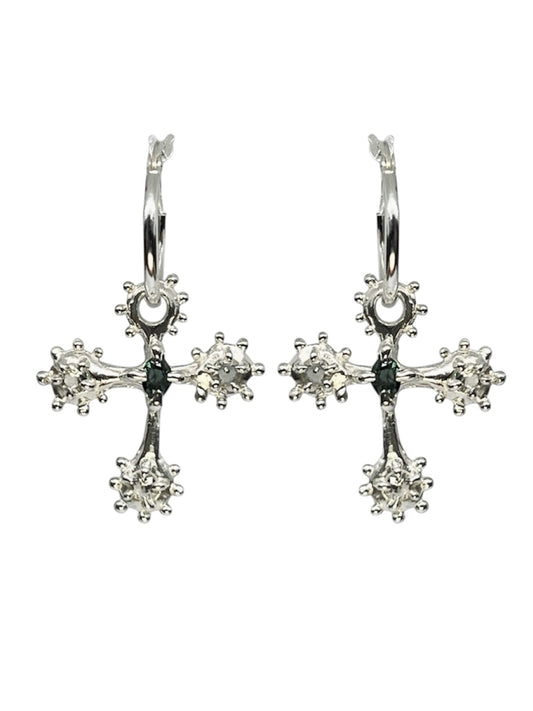 Crucifix Earrings - Green Tourmaline