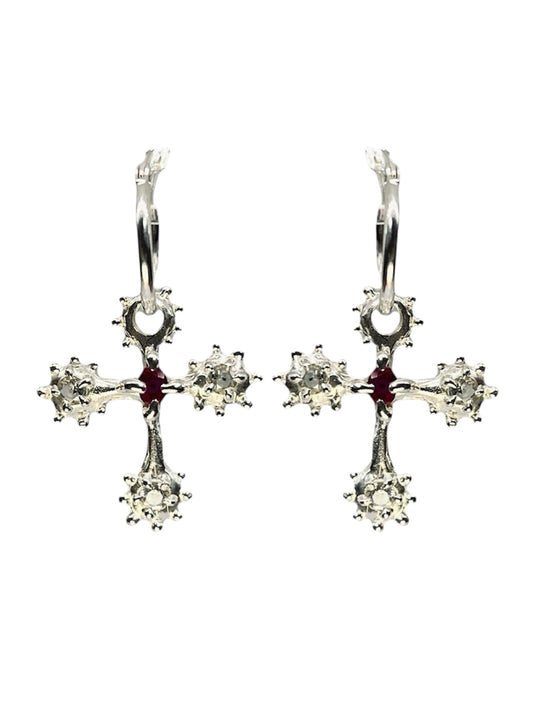 Crucifix Earrings - Ruby Red