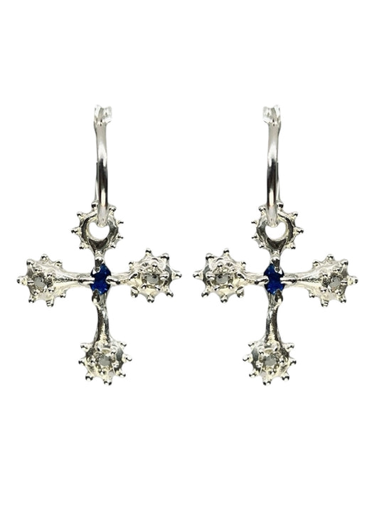 Crucifix Earrings - Dark Blue Spinel